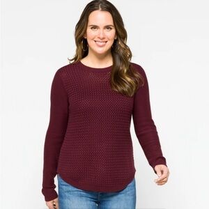 Lety & Me Josey burgundy elbow patch knitted pullover sweater size xlarge .